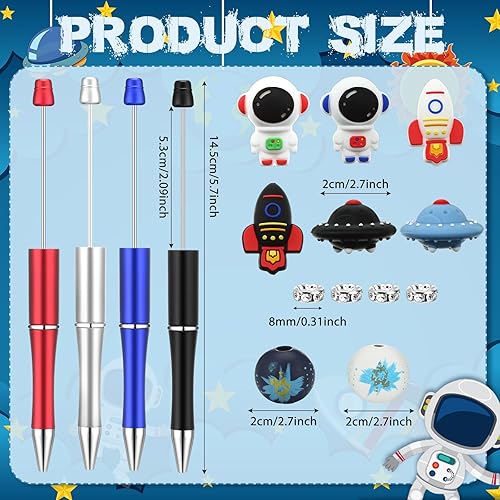 Miniatura 2 de Ctosree Juego de 36 bolígrafos de silicona con cuentas de astronauta, regalos de fiesta espacial de astronauta, bolígrafo de cuentas de plástico