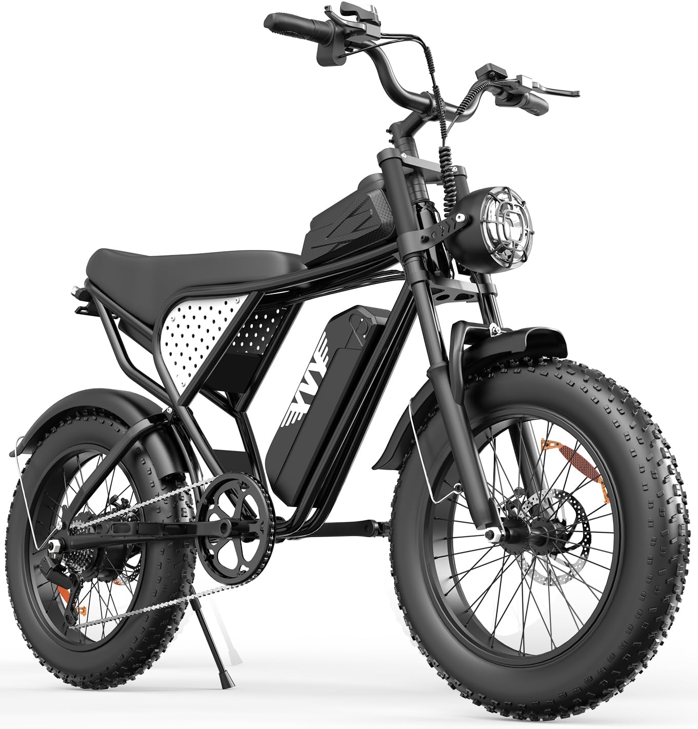 YVY Adult Electric Bike, 1500W-3000W Peak Motor Moped Style E-Bike, 48V 15.6Ah-40Ah Removable Battery, 30-180 Miles Range, 20″ Fat Tires, Dual Suspension, Hydraulic Brakes