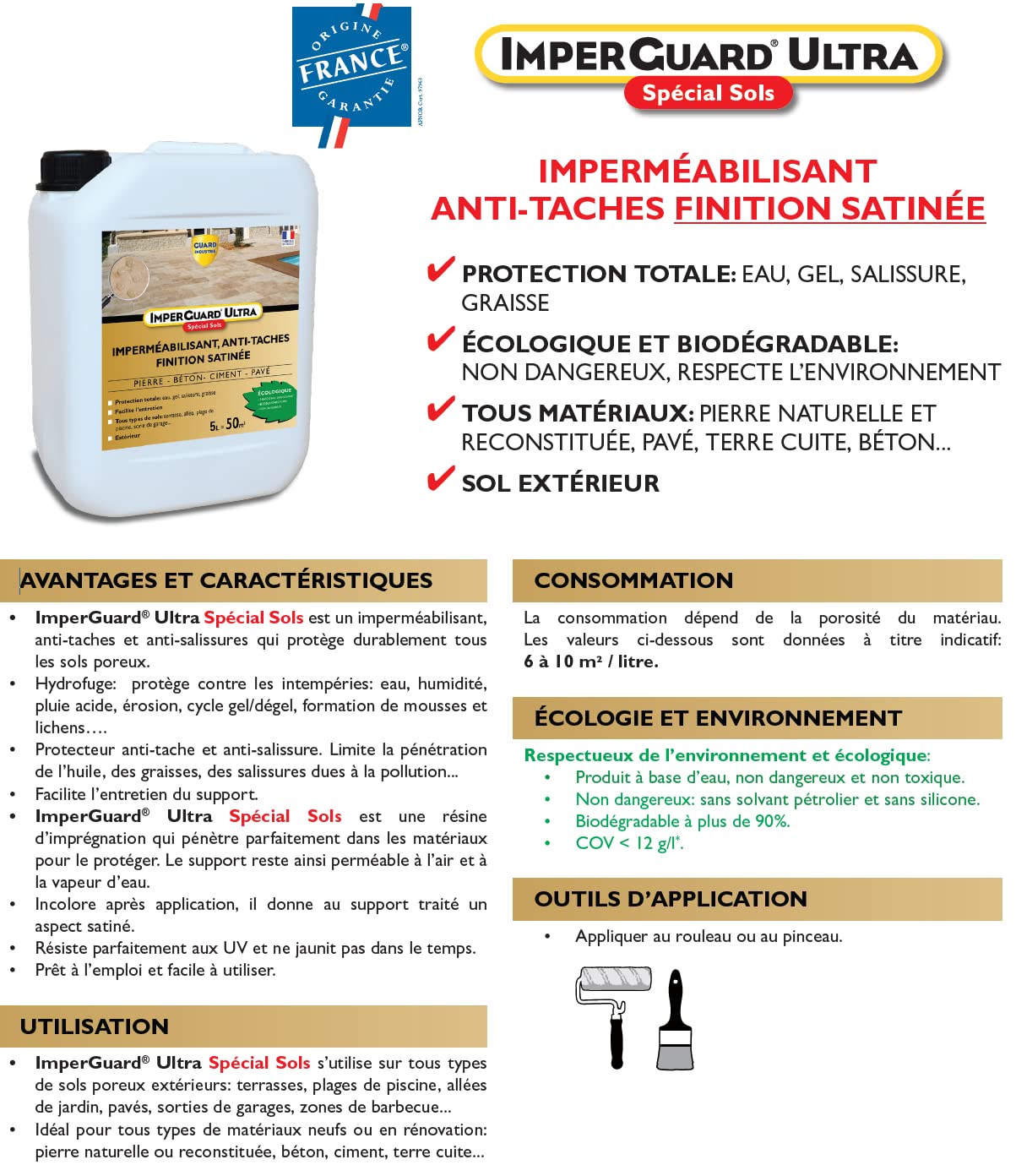 Guard Industrie ImperGuard Ultra Satin Effect Floor Protection - Impermeabilizante de hormigón de piedra porosa - Endurecedor de juntas -5L Trata 50m²