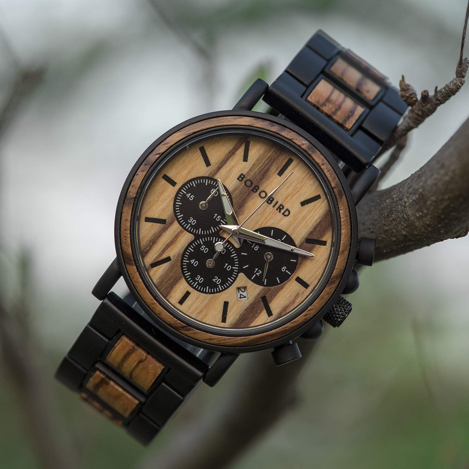 BOBO BIRD - Orologio da polso da uomo, con incisione personalizzata, in legno e acciaio inox, stile casual, al quarzo, da uomo, famiglia e amici B-For Dad From Fon