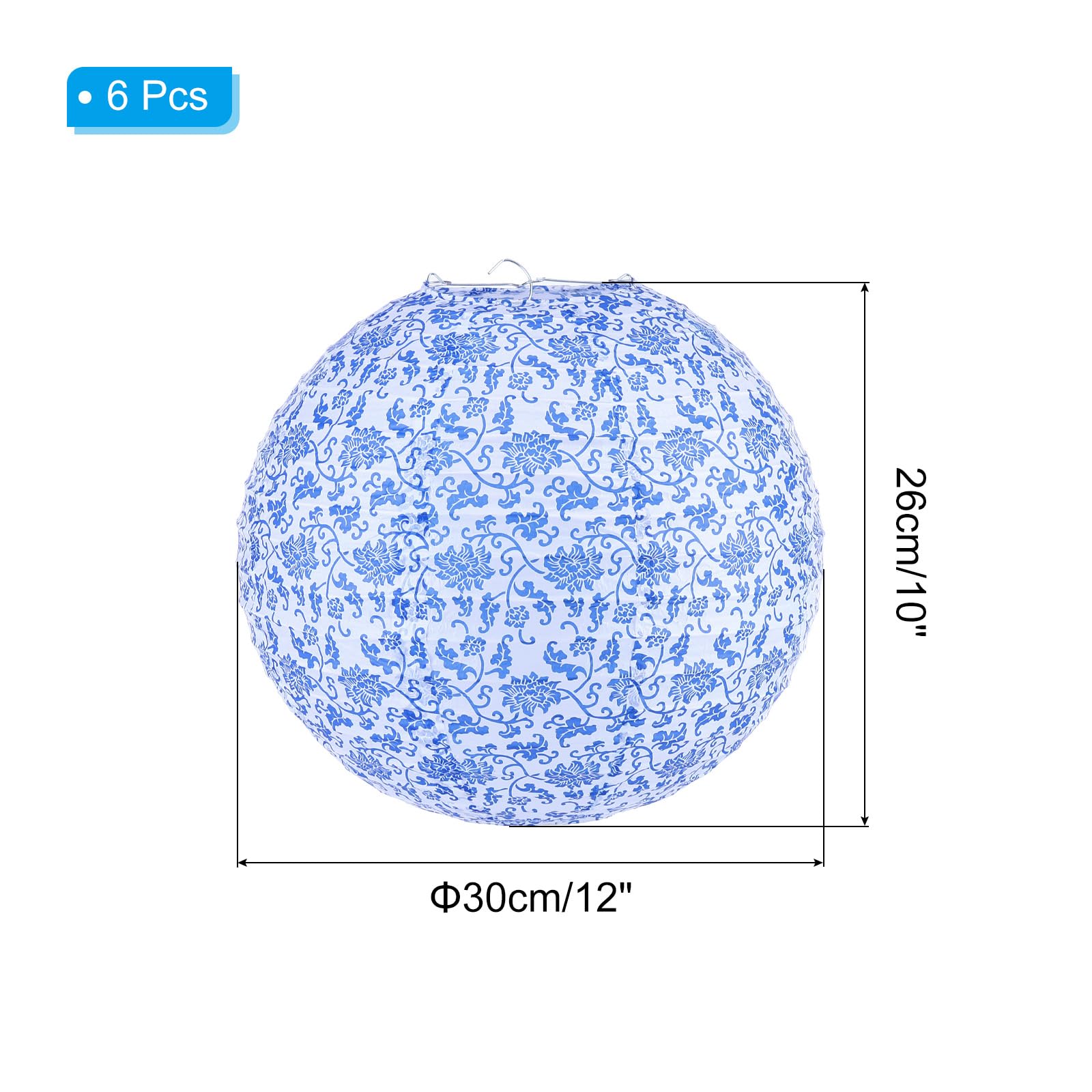 PATIKIL 12 Inch Paper Lanterns, 6Pcs Hanging Decorative Lantern for Party Wedding Birthday Bridal Showers Ceiling Home Decor Supplies, Blue White