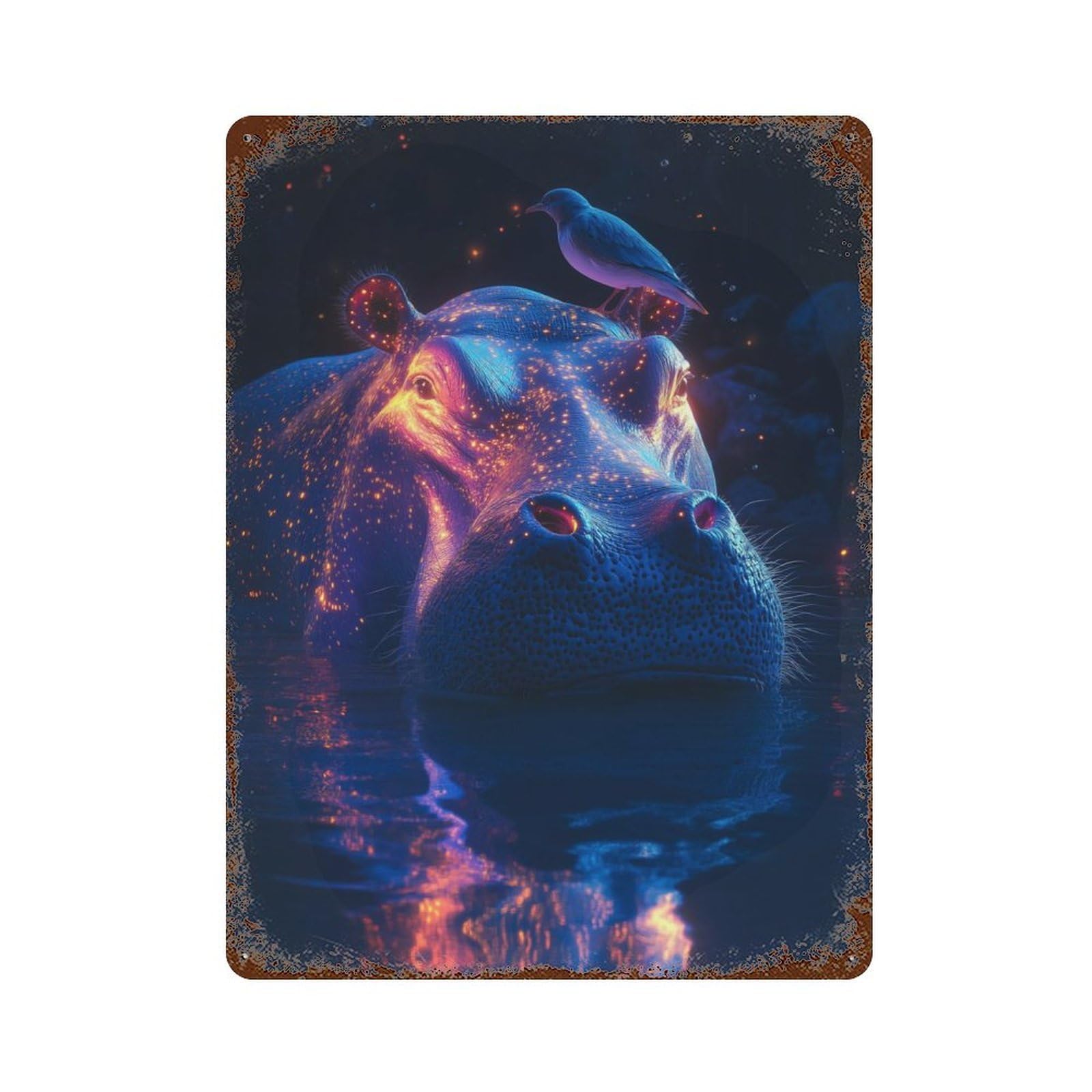 Glowing Hippo in Water Retro Metal Sign 15.7"x11.8", for Garage, Bar And Workshop Decor, Shabby Chic Decor