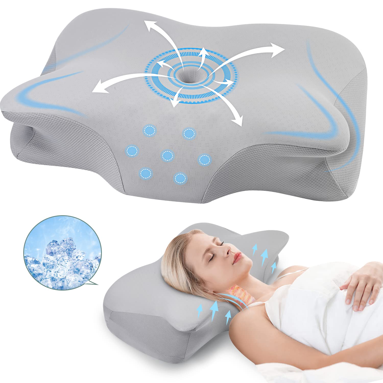 DONAMA Cervical Pillow Neck Pillow for Pain Relief Sleeping, Orthopedic Contour Memory Foam Pillows for Bed with Cooling Pillow Covers, Adjustable Ergonomic Pillows for Back Stomach Side Sleeperâ€¦