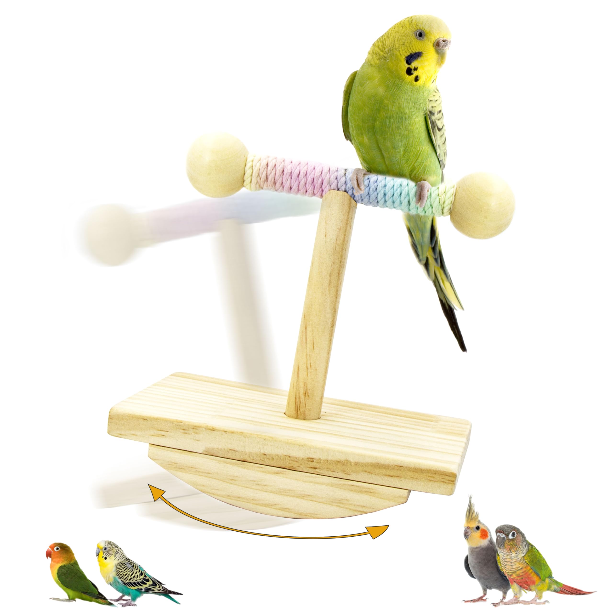 Natural Wood Bird Perch Stand Training, Intelligence Puzzle Enrichment Toys for Parakeets, Wooden Parrot Perch Platform, Bird Playground Play Stands