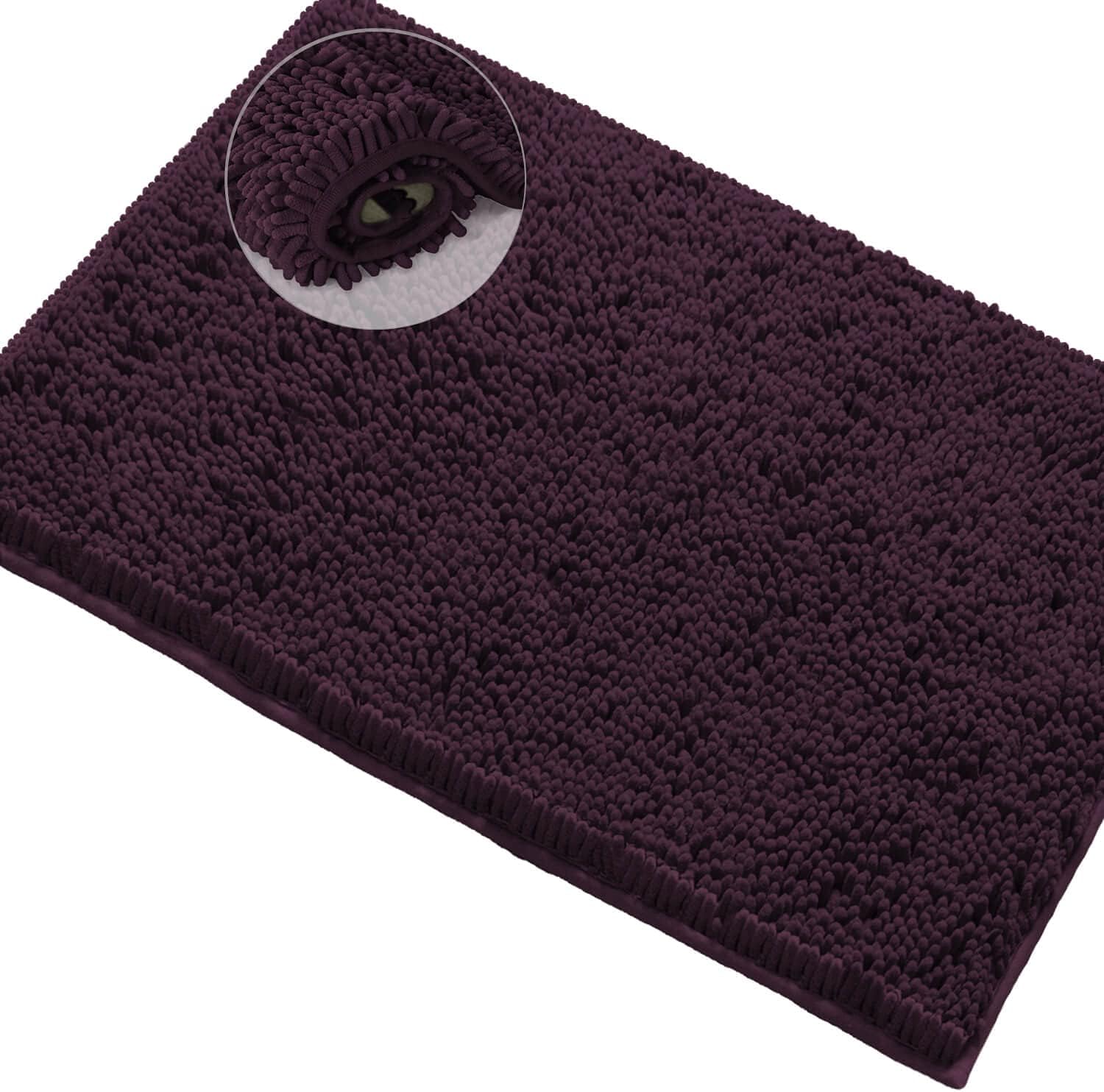 LuxUrux Bath Mat-Extra-Soft Plush Bath Shower Bathroom Rug,1'' Chenille Microfiber Material, Super Absorbent Shaggy Bath Rug. Machine Wash & Dry (20 x 30, Plum)