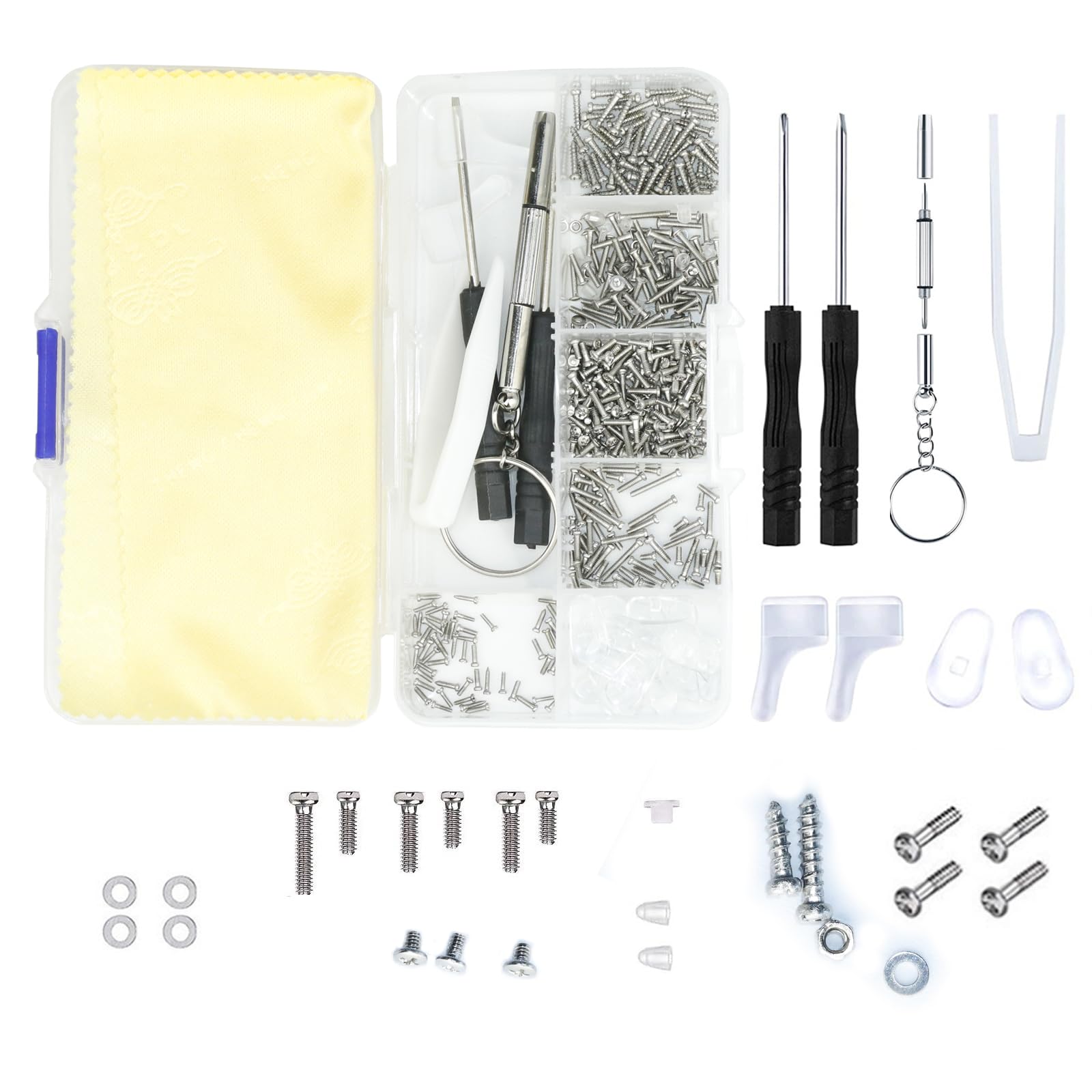 Bnphsin Black 500 Pcs Eyeglass Sunglass Glasses Repair Tool Kit, Glasses Repair Kit With Screws, Screwdrivers, Tweezers, Nose Pads - Durable And Versatile Eyeglass Repair Kit For Sunglasses And Reading Glasses