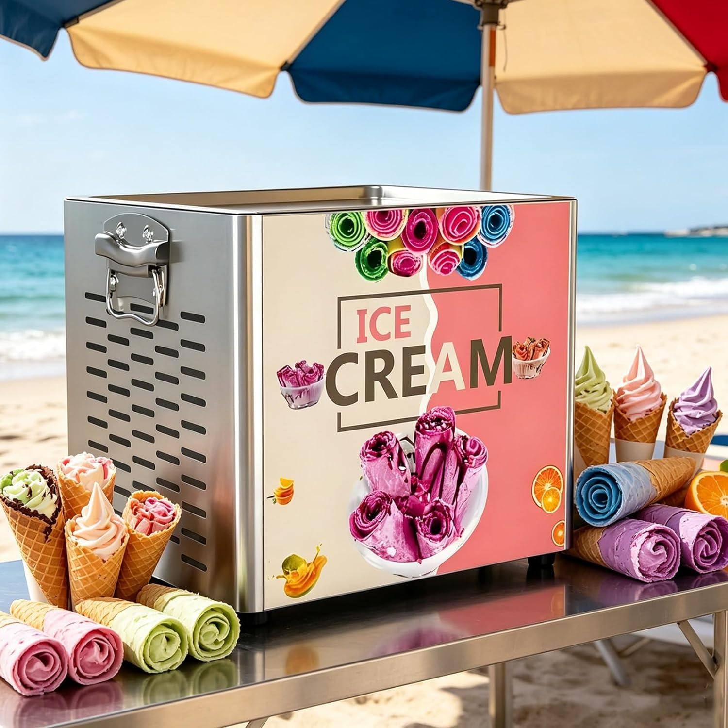 LSHFYV 330W Stainless Steel Electric Fried Ice Cream Machine Rapid Cooling