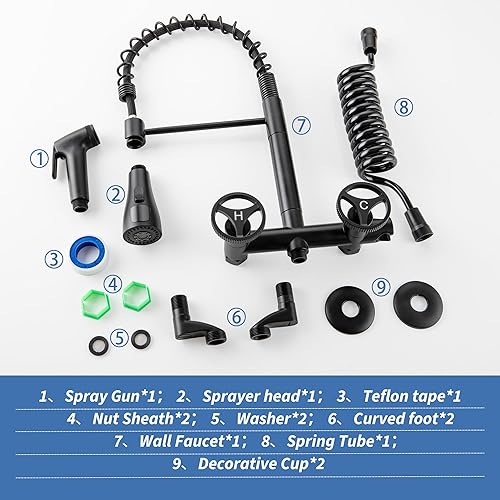 Miniatura 9 de Grifo de fregadero de cocina de 3 modos con rociador extraíble, 2 manijas, centro ajustable, centro ajustable de 3 a 9 pulgadas con rociador