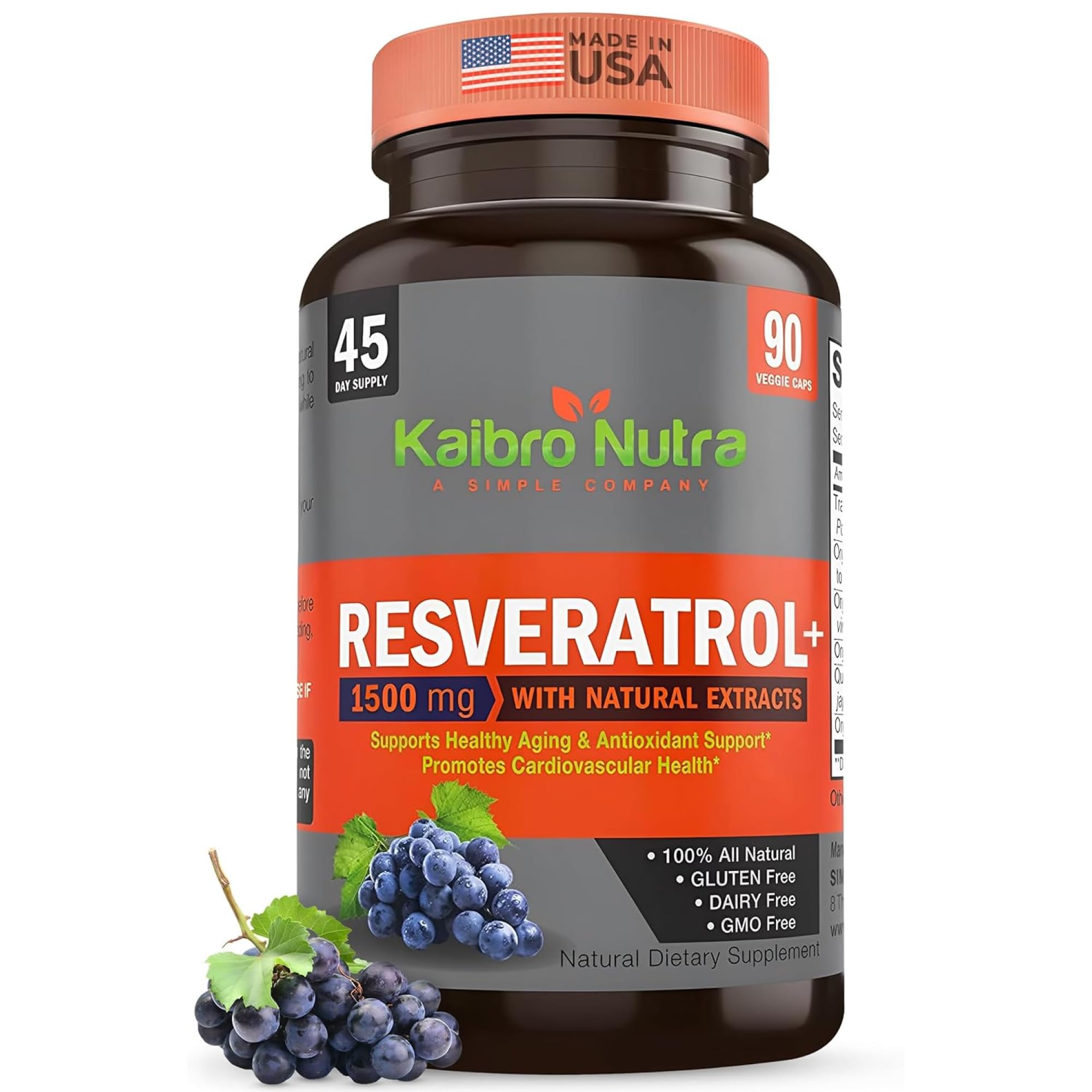Resveratrol Supplement, 1500mg Extra Strength Trans Resveratrol, Quercetin with Japanese Knotweed Extracts, Anti-Aging, Radiant Skin and Immunity Support, Vegan & Non-GMO, 90 Capsules