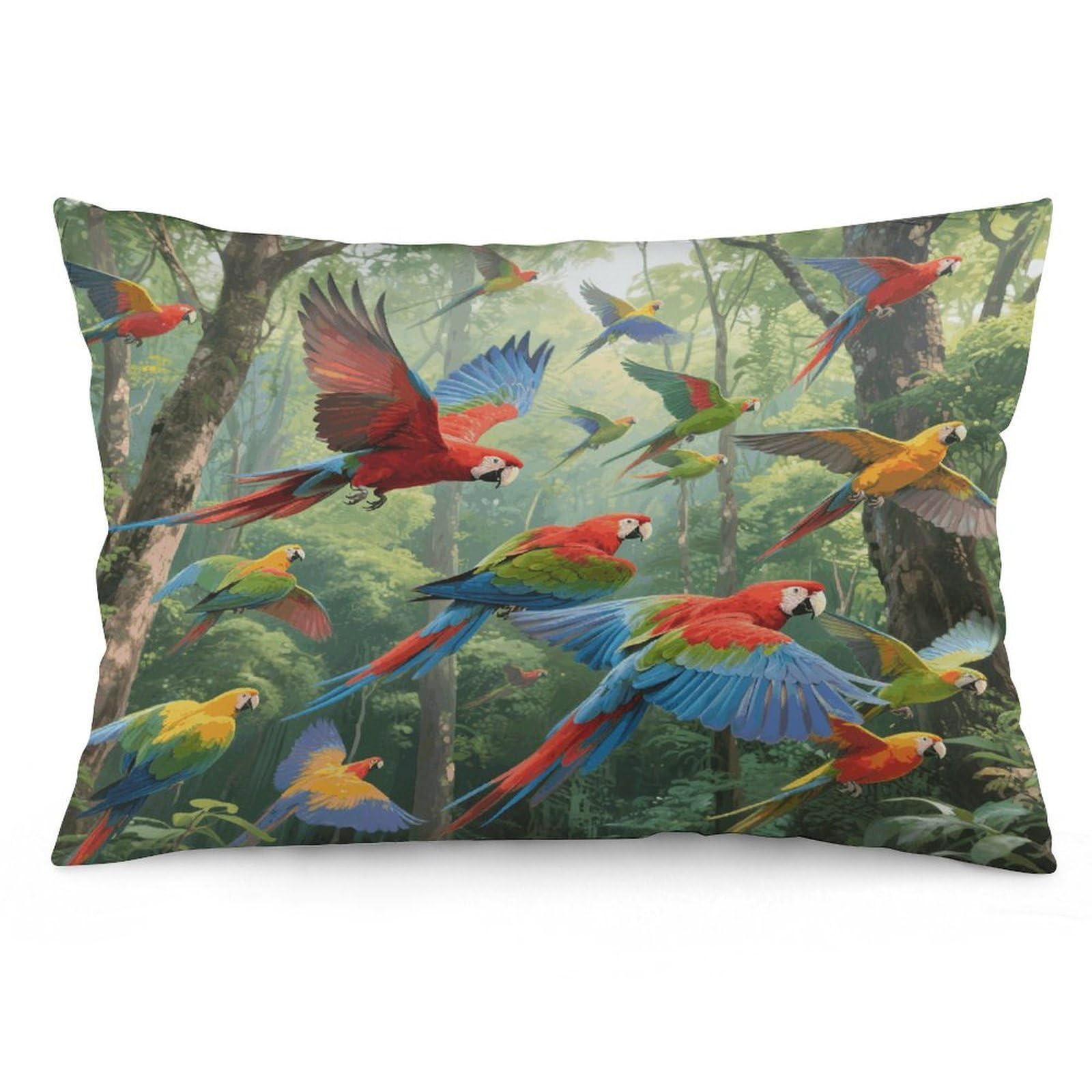 Parrots Throw Pillow Cover Soft Pillow Case Decorative Lumbar Pillow Cover Cozy Throw Pillowcase Polyester Rectangular Cushion Case Decor for Couch Sofa Bed
