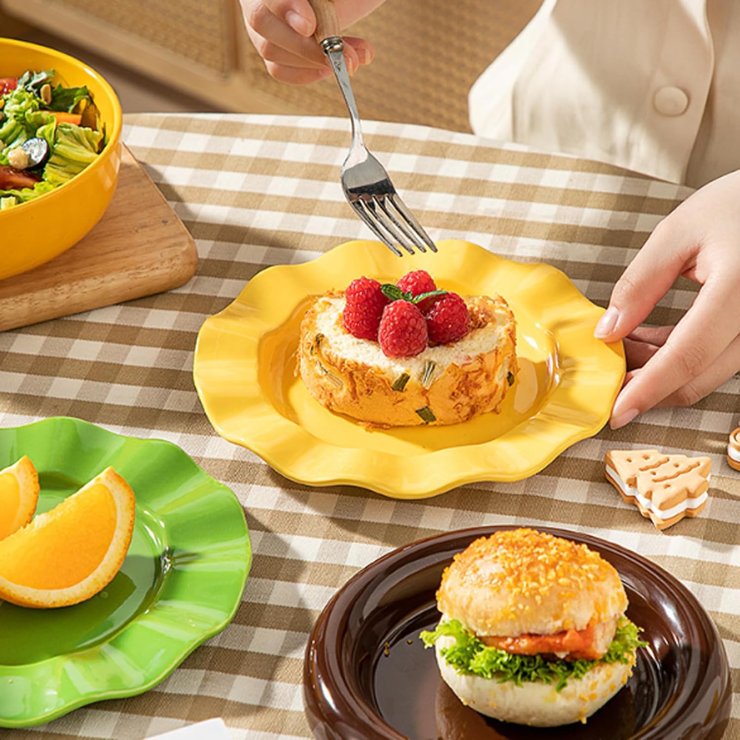 2026 Upgraded Ceramic Hamburger Plate Set,Platos En Forma De Hamburguesa,Burger Plate Set,5-Piece Novelty Stackable Burger Dinnerware Set,Gift For Family And Friends (1 set)