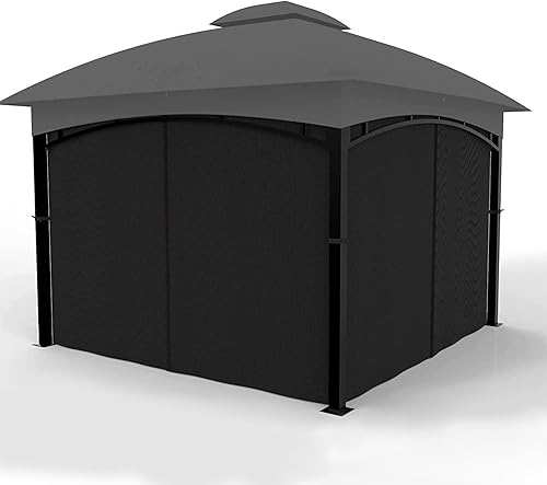 Gazebo - Cortina de privacidad de repuesto universal de 4 paneles de pared lateral con cremallera (solo curciano) (10 x 12 pies, negro)