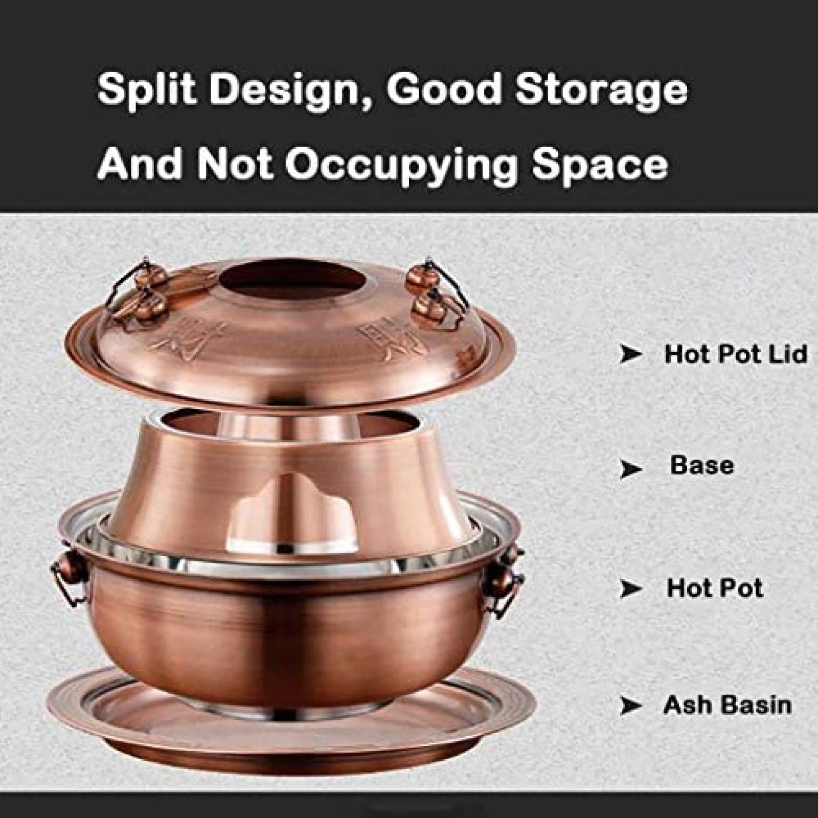1800W 2 En 1 Olla Caliente Eléctrica Old Beijing Olla Caliente China Cobre Acero Inoxidable Caldera De Sopa Calentada Con Carbón Tradicional Herramientas De Cocina Utensilios De Cocina, 30-36cm,Pl