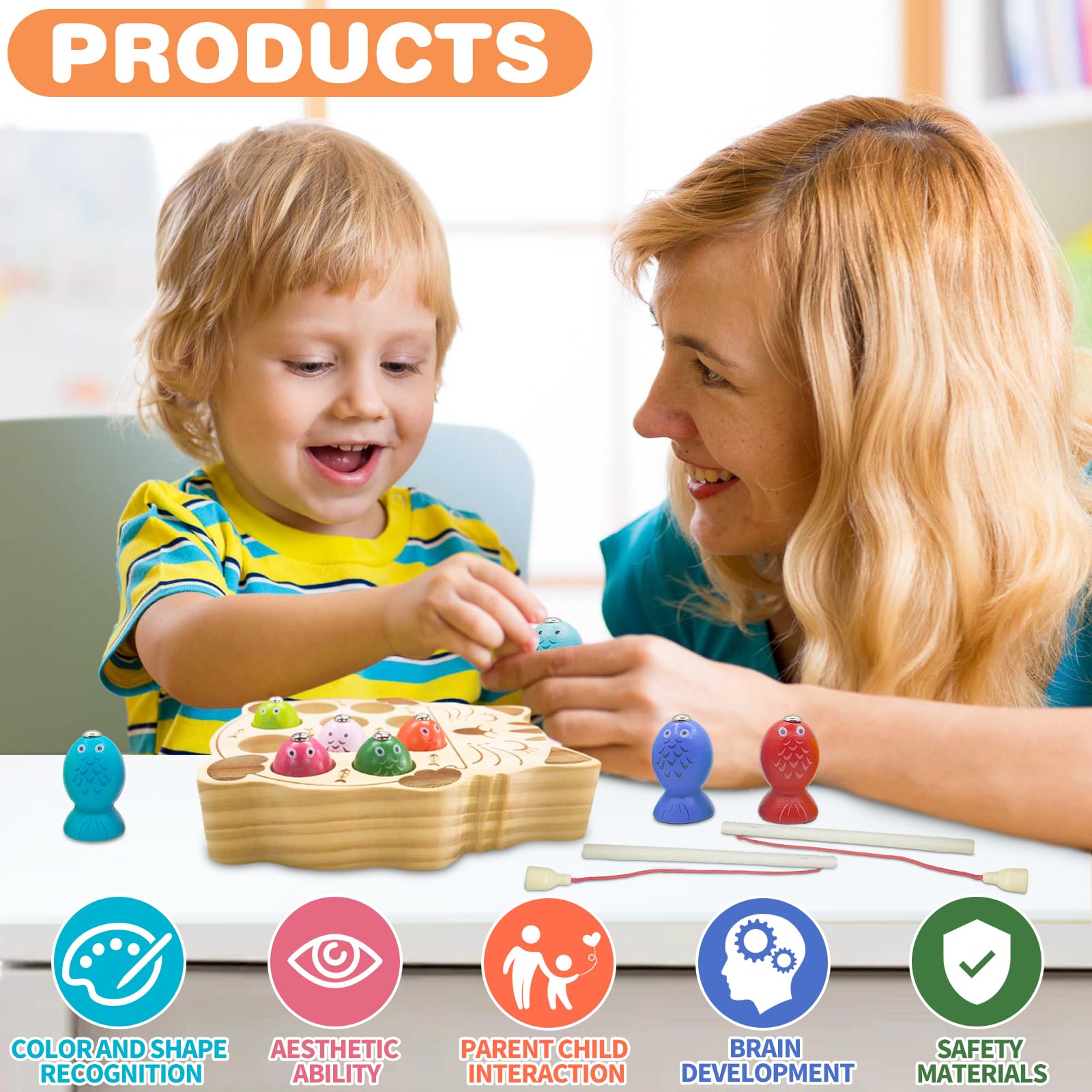 Jeux Montessori En Bois Jeu De Peche Magnetique, Educatifs Puzzle En