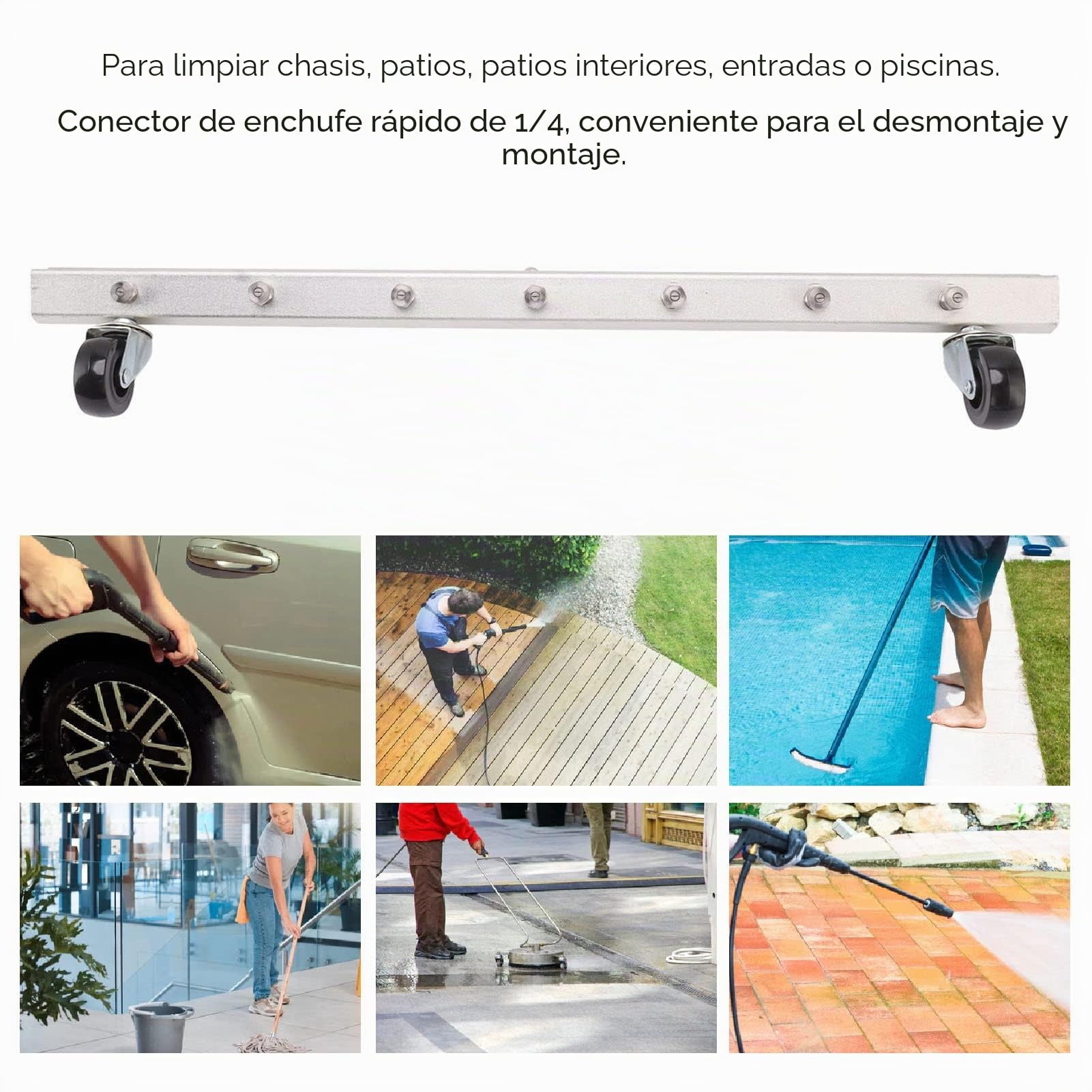 Escoba de Agua para Lavadora a Presión de 25,59 Pulgadas, Accesorio para Lavadora a Presión del Tren de Rodaje de 7 Orificios y 4000 PSI, Limpiador de Tren de Rodaje con Conector
