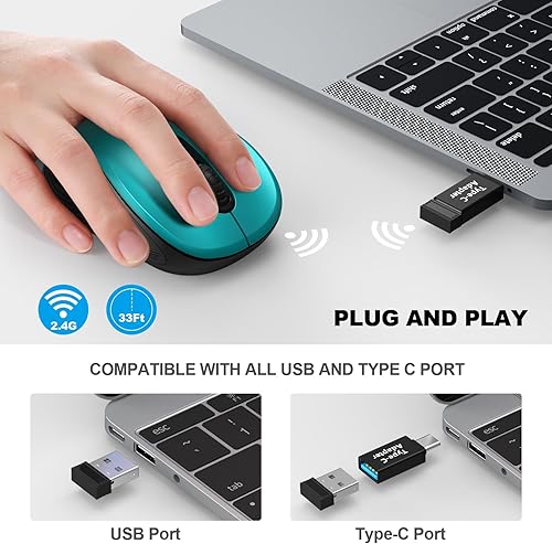 Miniatura 2 de WisFox  Mouse inalámbrico de 2.4G para portátil, mouse ergonómico con receptor USB y 3 niveles ajustables, mouse inalámbrico de 6 botones para