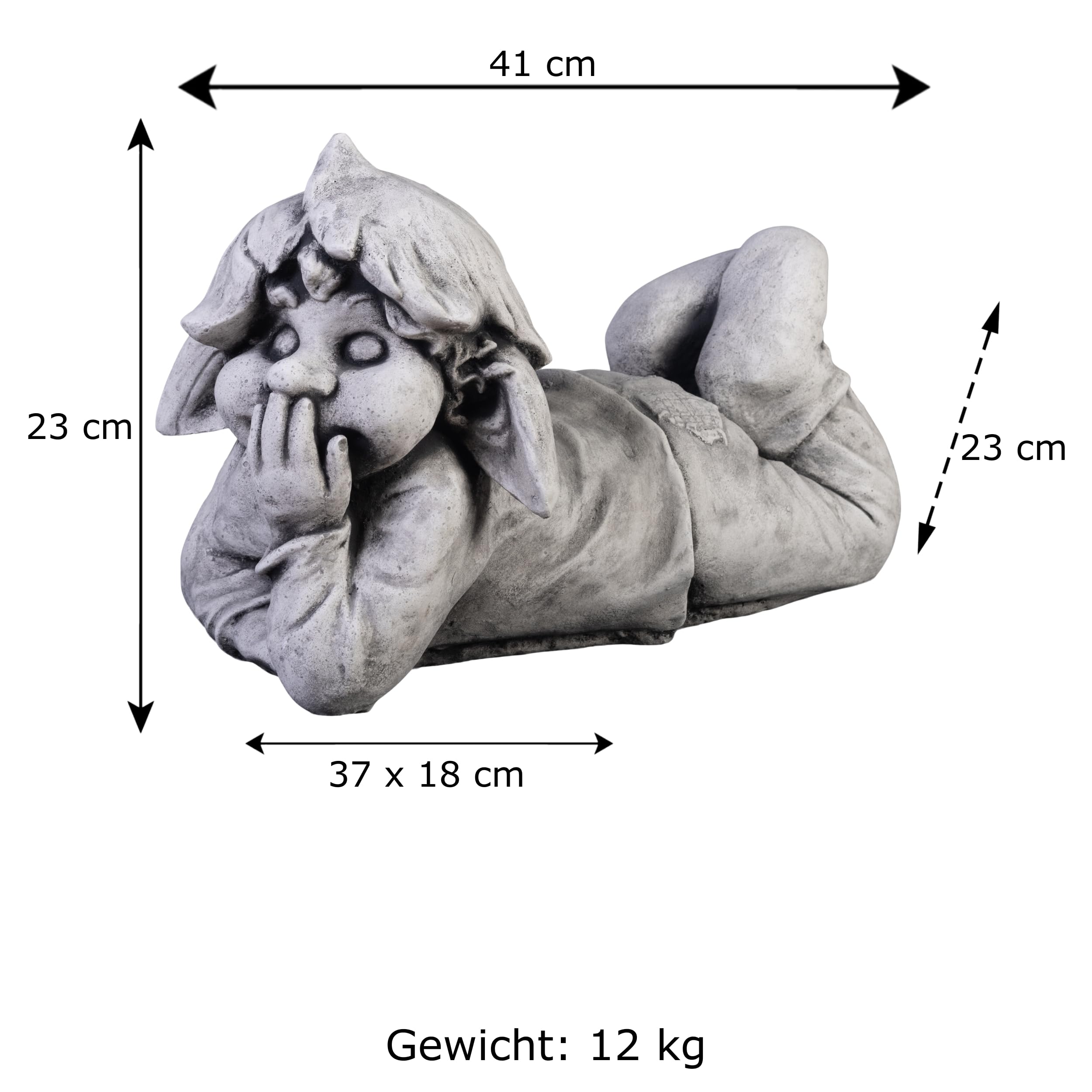 gartendekoparadies.de Gnom zum Lachen, Steinfigur Wichtel, H. 27 cm, 15 kg, Grau, frostsicher aus Steinguss für Außenbereich