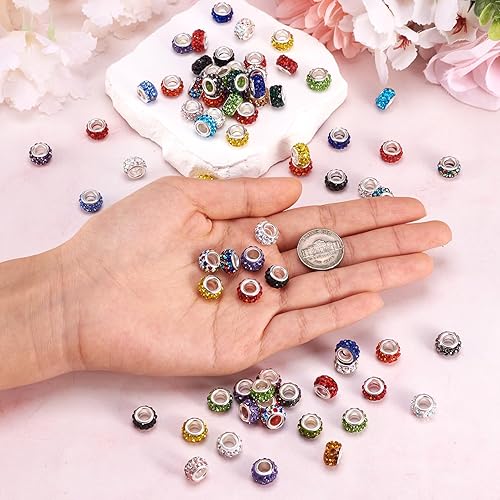 Vista 44 de Cheriswelry 100 cuentas europeas de agujero grande con diamantes de imitación de barril hechas a mano, arcilla polimérica, cuentas espaciadoras
