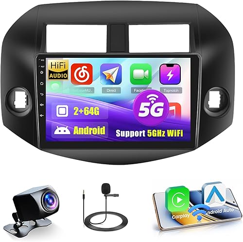 Roinvou Estéreo CarPlay Android 13 2+64G para Toyota RAV4 2006-2012, radio CarPlay inalámbrica integrada con Android Auto, pantalla táctil de 10.1