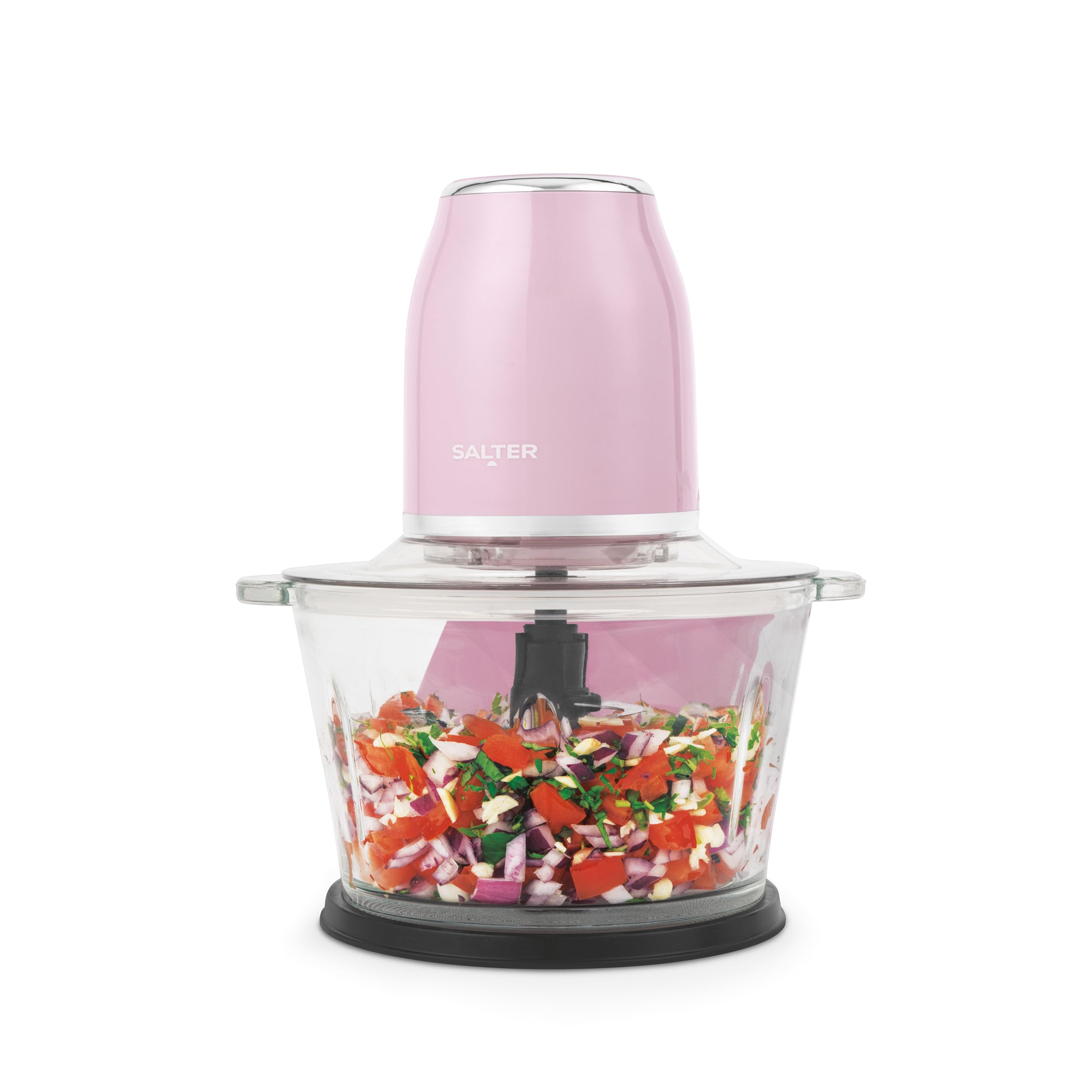 Salter Retro Pink Food Chopper - Electric 1.2 Litre, 2 Speed Settings, Dual Stainless Steel Blades, Anti-Slip Base, Make Dips, Salsa, Dressings, Fruit, Hummus & More, Baby Food Blender, 500 W