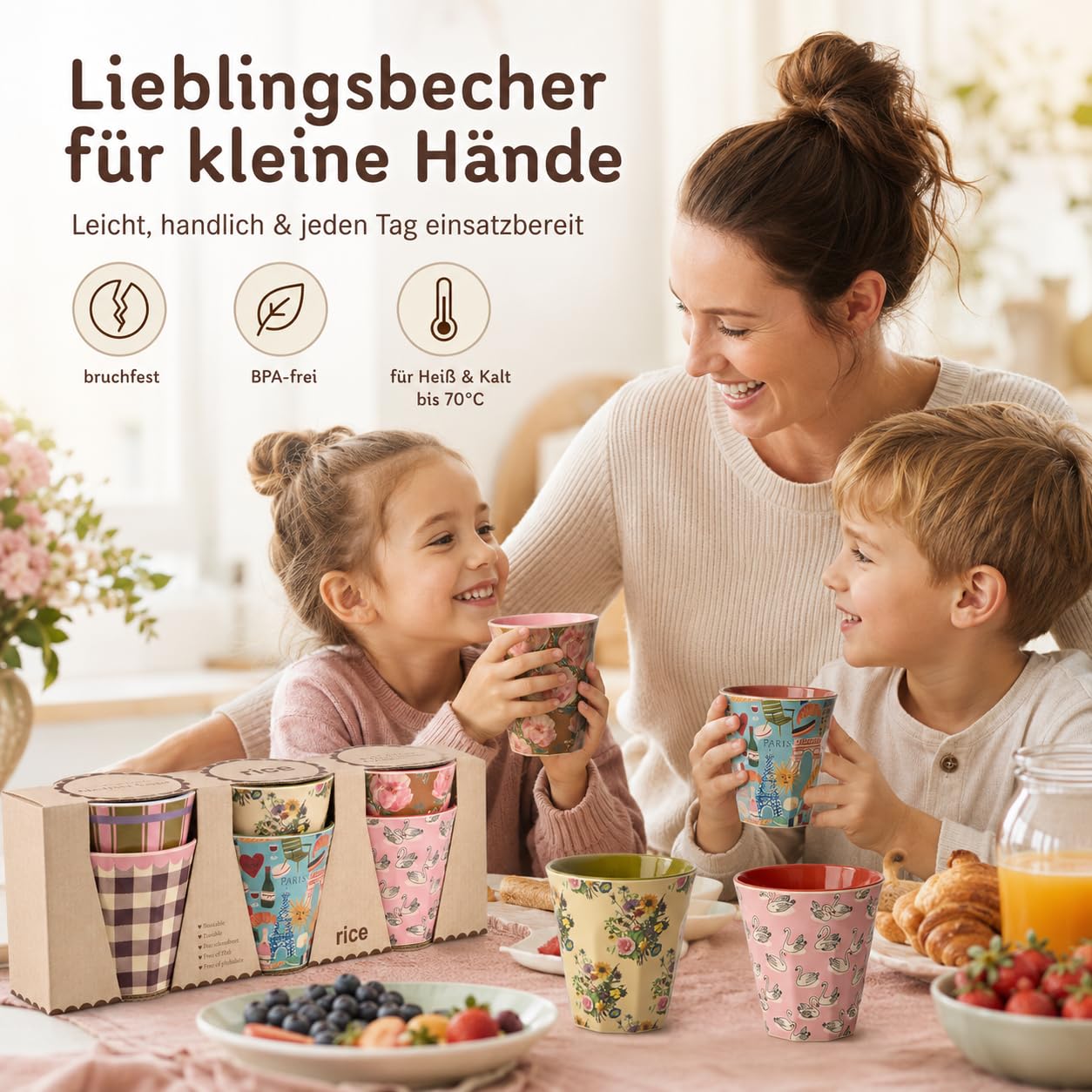 ReWu RICE Melaminbecher 6er Set Bon Vivant Design, 250 ml, bunt