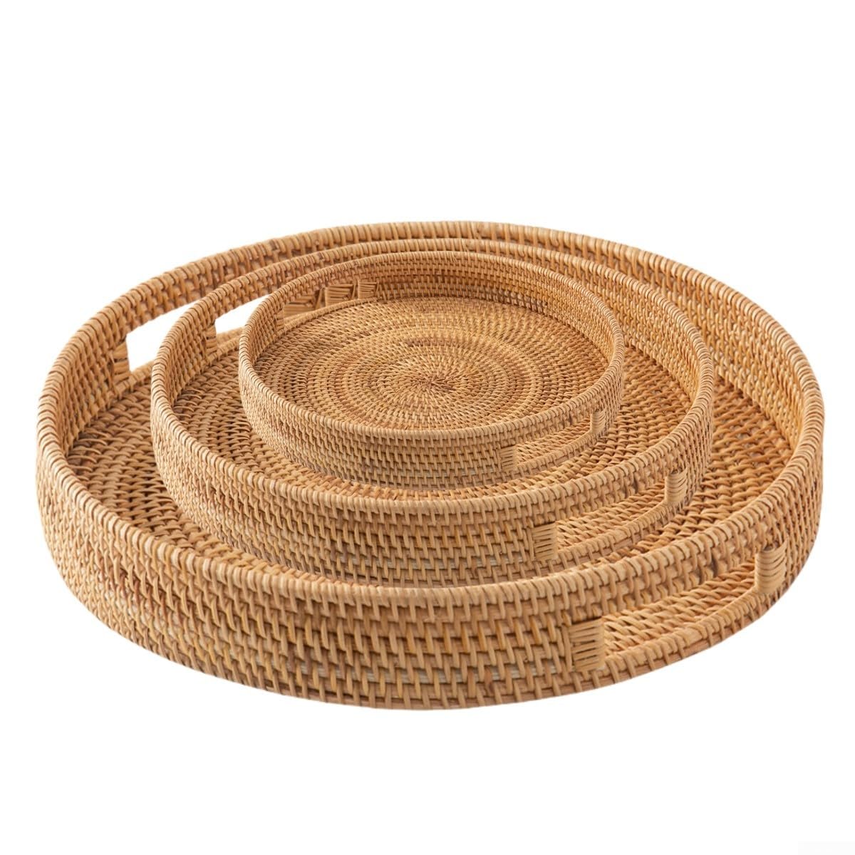 Élégant plateau de service en rotin pour la maison et la cuisine, idéal pour servir des collations, des boissons et des fruits (35 cm)