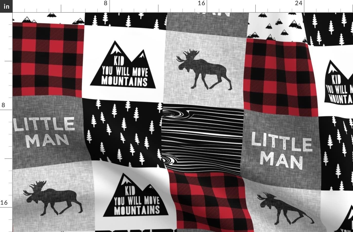 Spoonflower Fabric - Little Man & You Mountains Quilt Top Buffalo Plaid Moose Woodland Kid Printed on Organic Cotton Sateen Fabric by The Yard - Sewing Quilting Apparel Home Decor