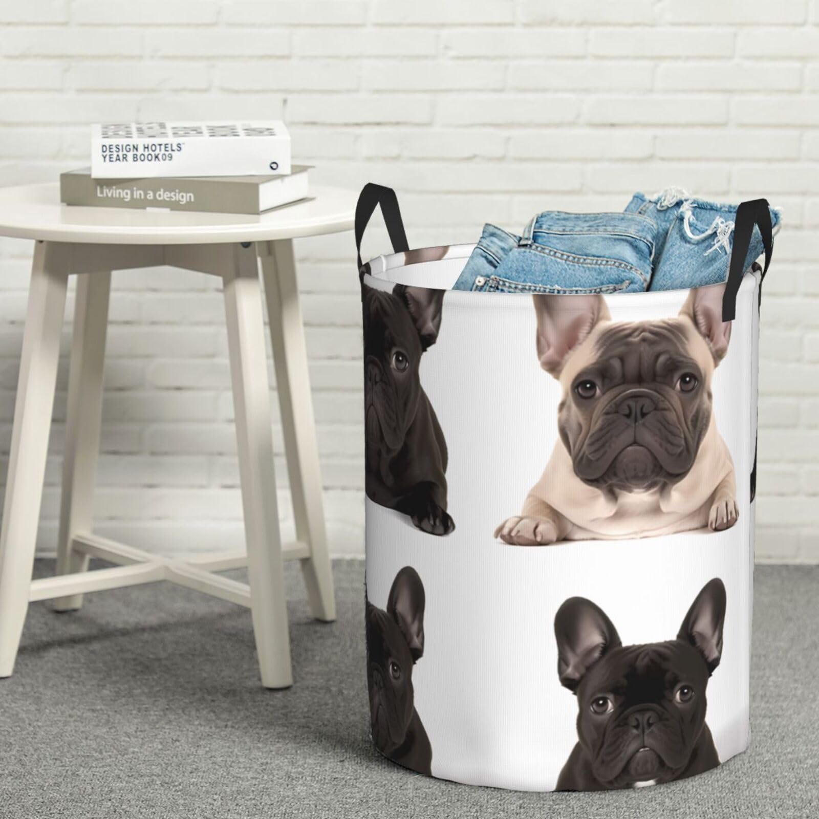 Panier à linge rond Bouledogue français pour stopper le désordre