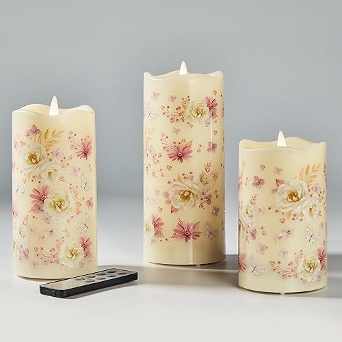 Miniatura 1 de Eywamage Velas de fibra óptica sin llama con control remoto, velas florales que funcionan con pilas, velas LED parpadeantes juego de 3