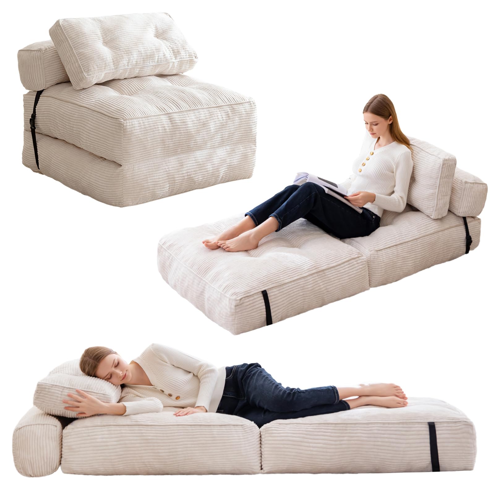 HIGOGOGO Folding Couch Sofa Bed, Convertible Sleeper Chair with Pillow Foldable Mattress with Back Support, Portable Fold Out Chair Bed Floor Mattress,Comfy Floor Chair Sofa for Living Room,Bedroom