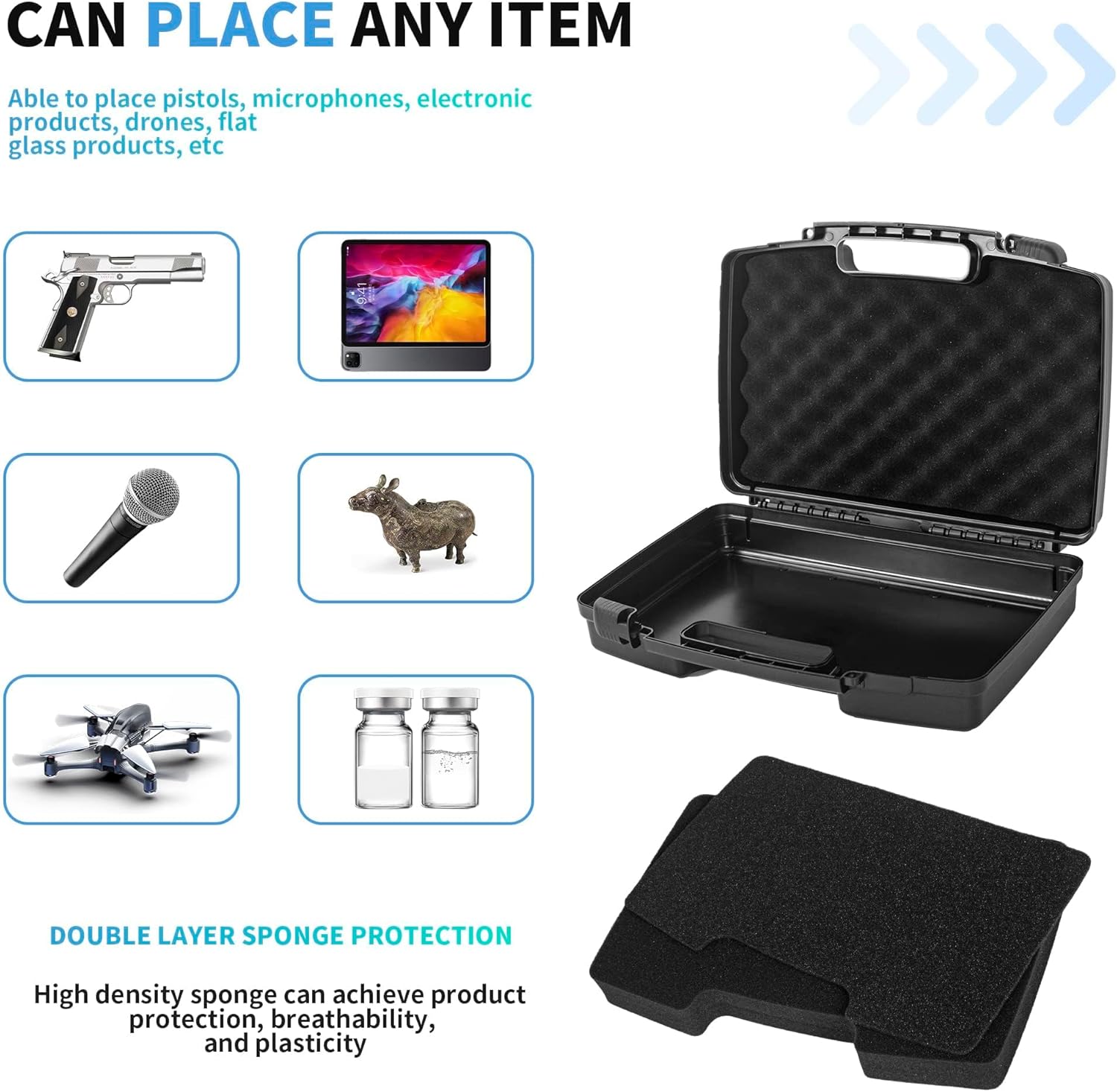 17" x 11.22" x 4.96" Customizable Foam Hard-Shell Portable Case with Pre-cut Foam Interior, Suitable for Storing Electronics, Microphones, Cameras, and Equipment, etc.