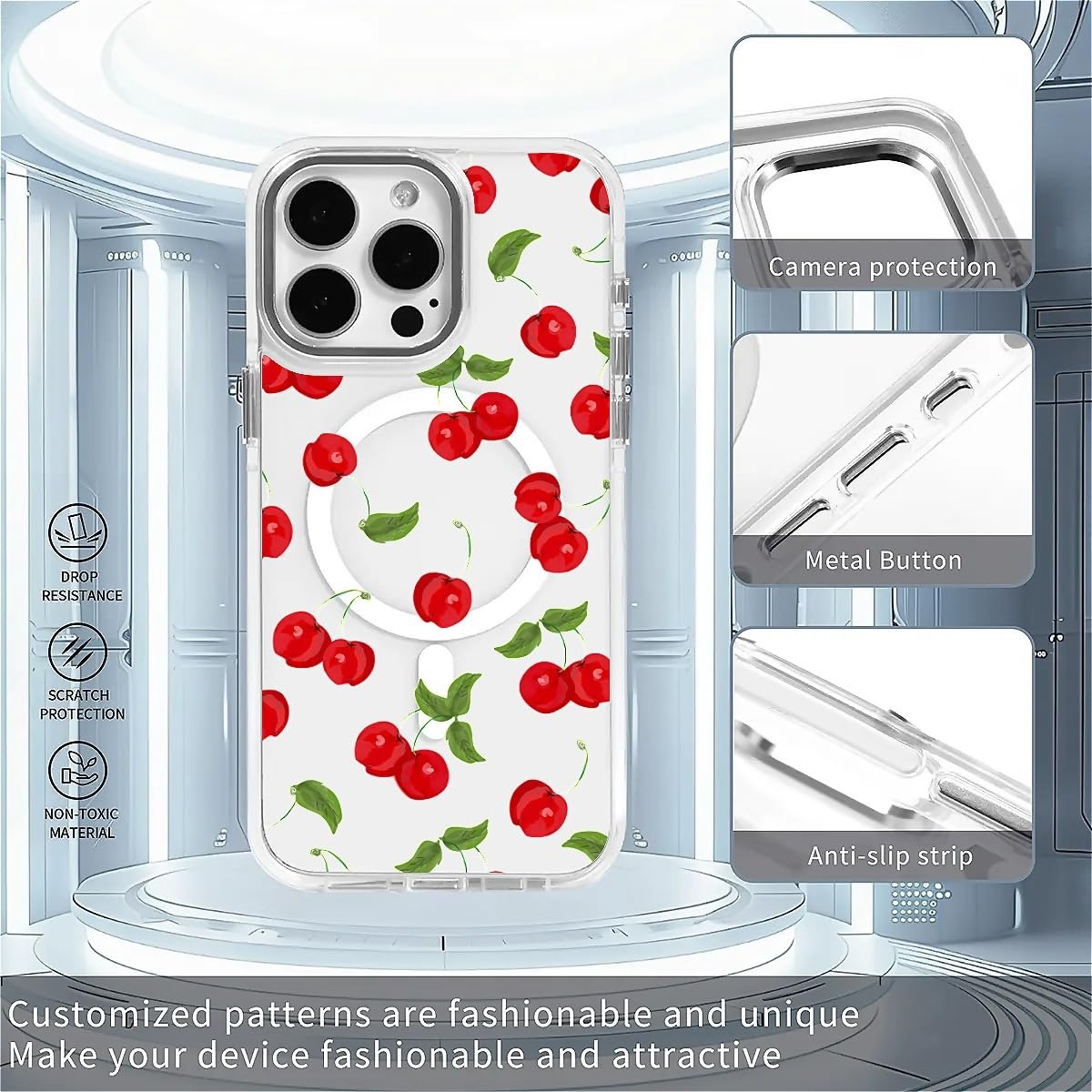TAMEFOX for iPhone 15 Clear Case, Campatible with Magsafe,Fresh Red Cherry Soft TPU Slim Magnetic for Women Girl Protective Case for iPhone 15-6.1 Inch (White)