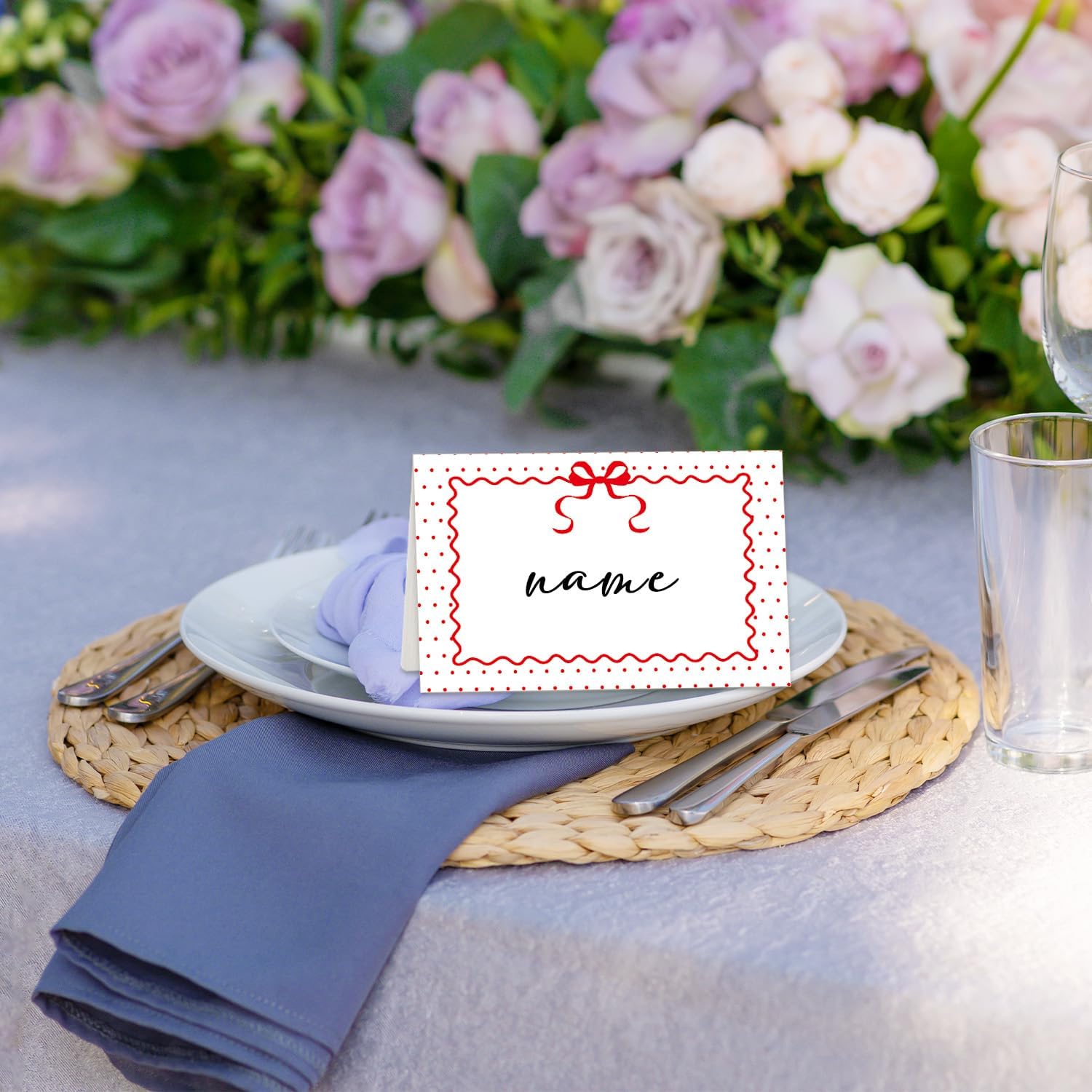 Red Bow Place Cards for Table Setting, Tent Cards Decor For Bridal Shower Baby Shower Party Reception Decorations, Wedding Place Card, 25 Pack Birthday Food Name Card, 2 x 3.5" /021 image 5
