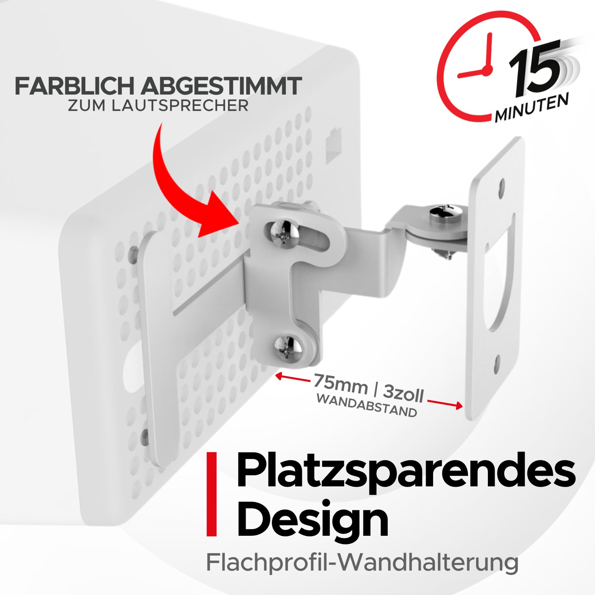 Sound bass Play 3 Wandhalterung, Verstellbarer Dreh- und Neigungsmechanismus, Einzelhalterung mit Befestigungsmaterial, Weiß, kompatibel mit Sonos Play: 3 Lautsprecher In Großbritannien entwickelt