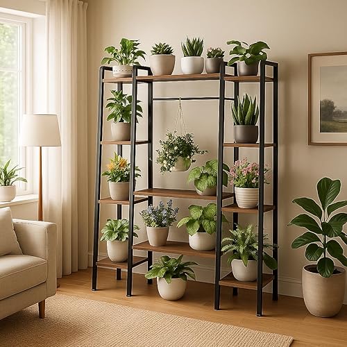 Miniatura 10 de Soporte de plantas grande de 55" para interiores con 8 luces LED de crecimiento (3 modos y temporizador automático) - Estante de plantas de metal de