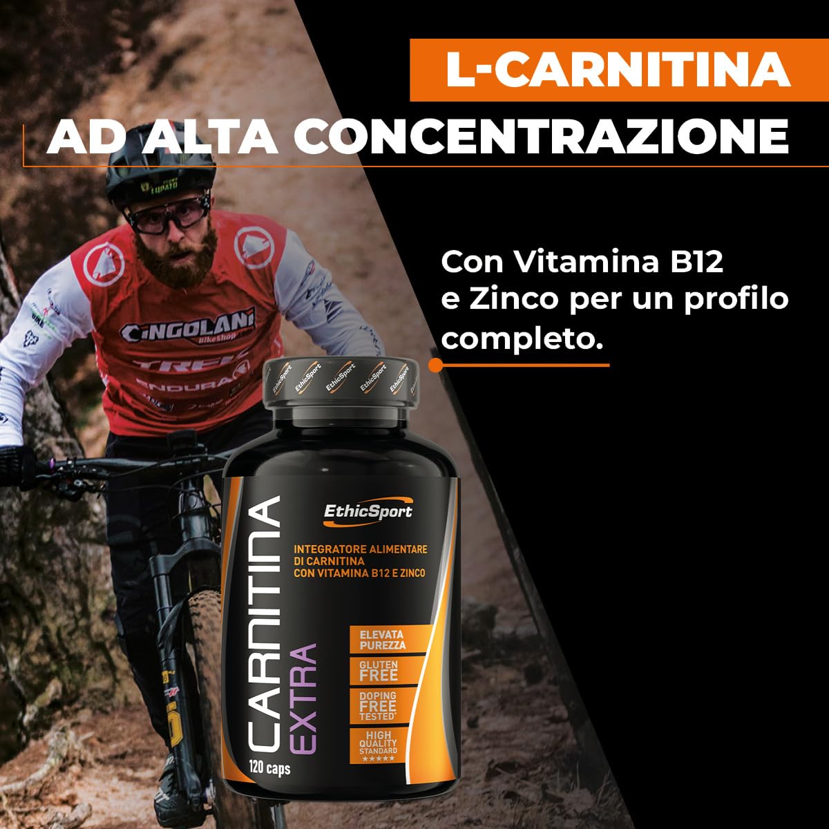EthicSport Carnitina Extra – Integratore di L-Carnitina con Zinco e Vitamina B12 – Supporto al metabolismo energetico e degli acidi grassi – 120 capsule