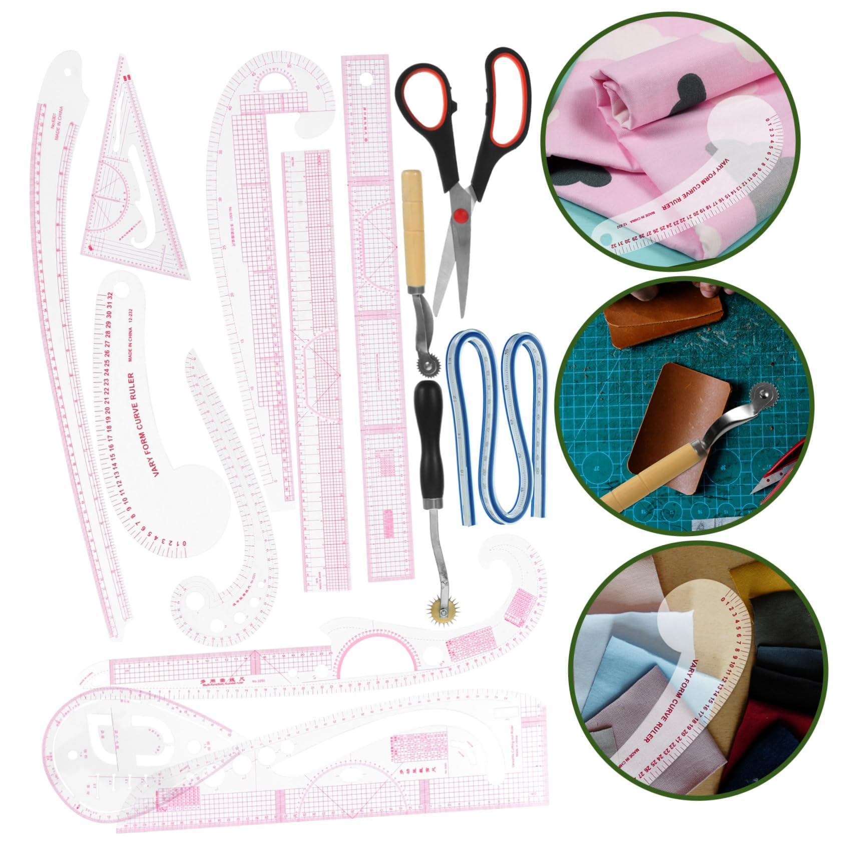 PartyKindom Nählineal aus Pvc und Edelstahl 14 Stück Kurvenmuster mit Präziser Messfunktion für Anfänger und Professionelle Schneider zum Bekleidungsdesign