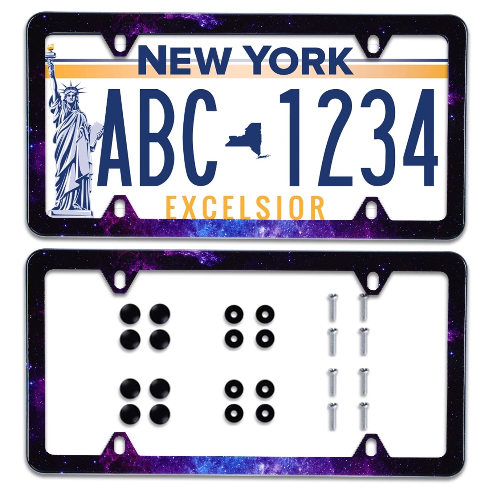 【2Pcs】 Psychedelic Starry Sky Galaxy Pattern License Plate Frame Stainless Steel Car License Plate Frame Accessory Car Plate Frame Decor 12.3" x 6.3"
