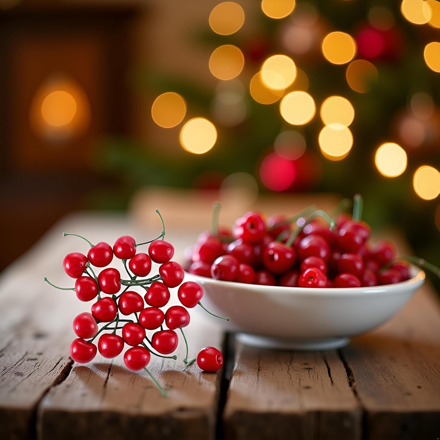 Jowxsx 20Pcs Red Artificial Cherries, Fake Fruit Decor Simulation Cherry Model Lifelike Fruit Cherry Ornament, Artificial Fruits for Home Kitchen Party Decoration Desk Ornament Photography Prop