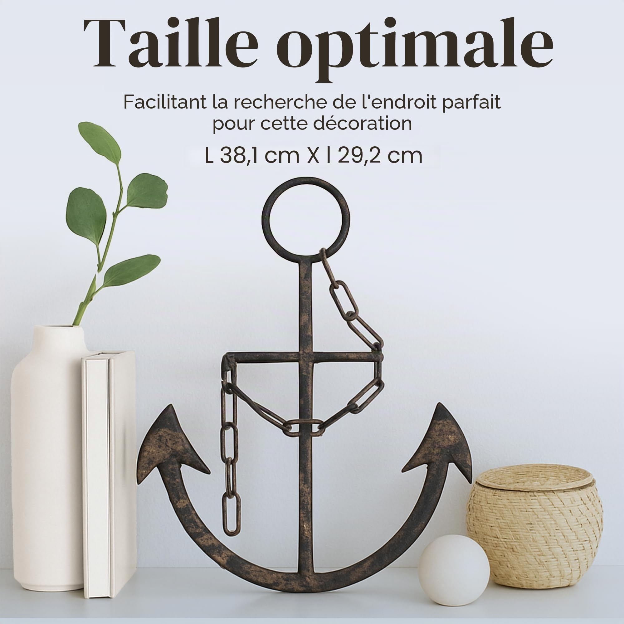 Everydecor Ancre en métal pour décoration murale – Décoration nautique antique pour salon, toilettes, salle de bain, chambre à coucher, cuisine – Ancre de bateau avec chaîne pour intérieur