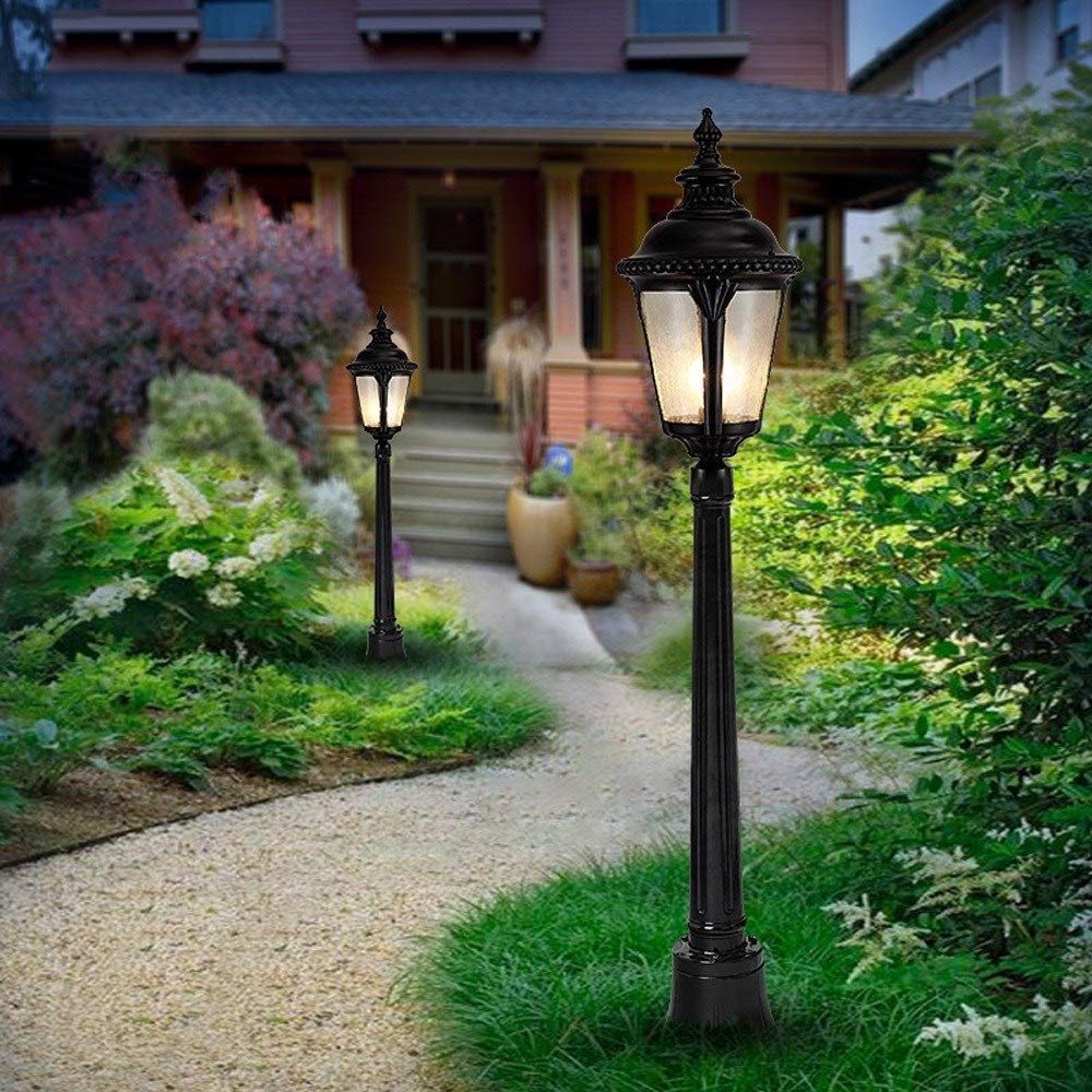 Lampa zewnętrzna słupek świetlny, E27 pojedyncza głowica stop aluminium lampa uliczna klasyczna retro trawnik latarnia szklany klosz oświetlenie ogrodowe oświetlenie krajobrazu willa hotel