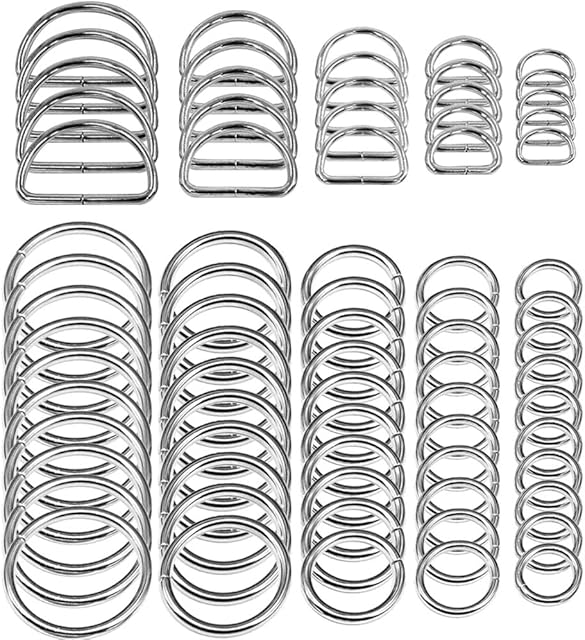 SENHAI 50 Pcs Assorted Sliver O Ring & 20 Pcs Multi-Purpose Metal D Ring for Hardware Craft Sewing Projects Handmade DIY Accessories