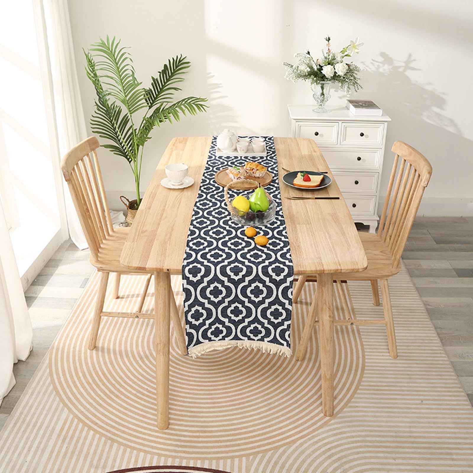 Tischläufer Polyester Wohnzimmer, Tischläufer Modern 35x240 cm, Leinenoptik mit Geometrische Muster