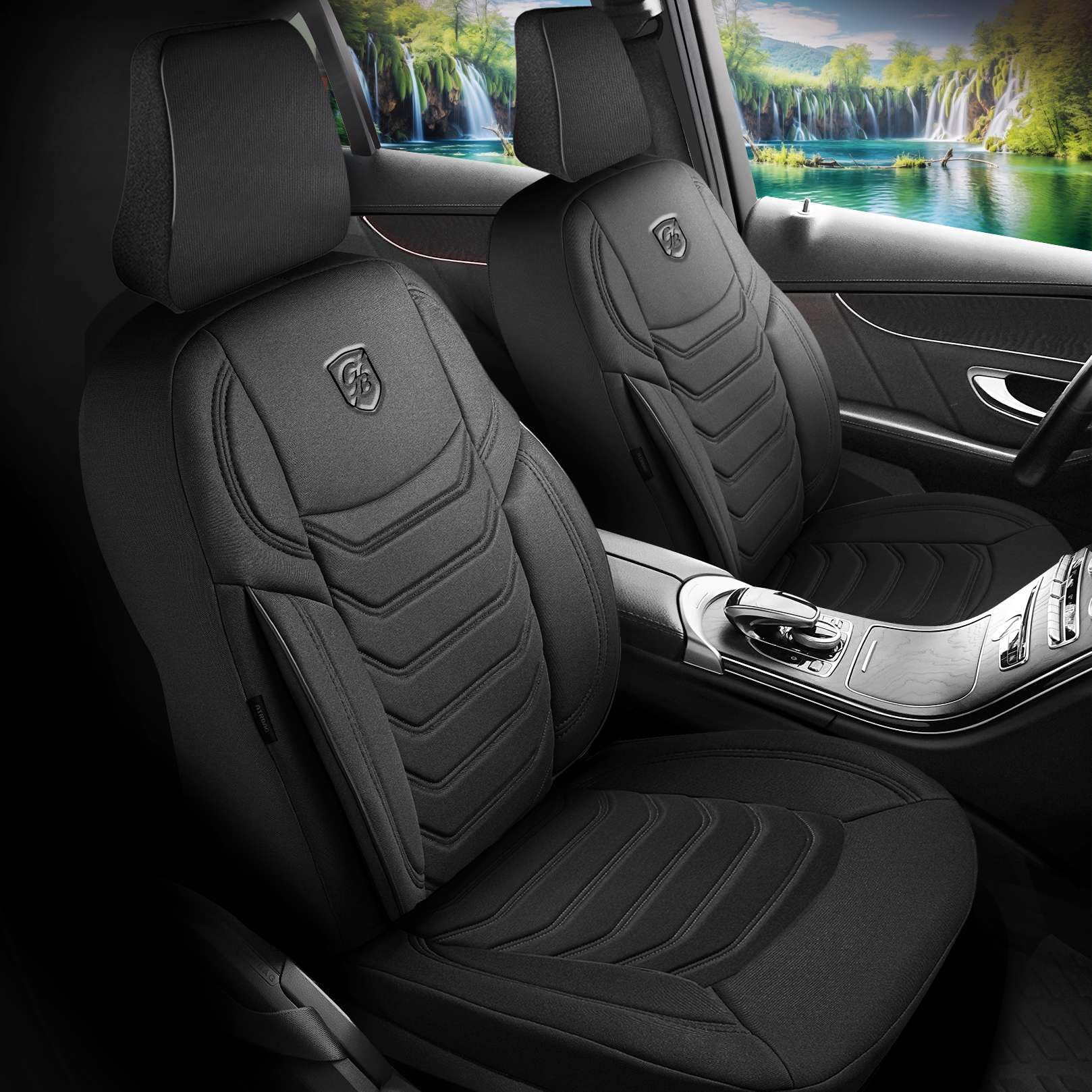 Coprisedili universali per auto e SUV – Coprisedili anteriori di alta qualità, in tessuto Lacoste, nero, compatibili con airbag, coprisedile auto, set di montaggio incluso