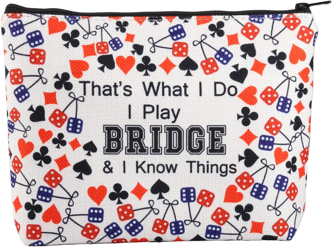 PXTIDY Lucky Bridge Casino Bag Gambler Bridge Players Gifts That What I Do I Play Bridge Gamble Travel Zipper Pouch Bridge Card Game Gift, beige, ONE SIDE, Fashion