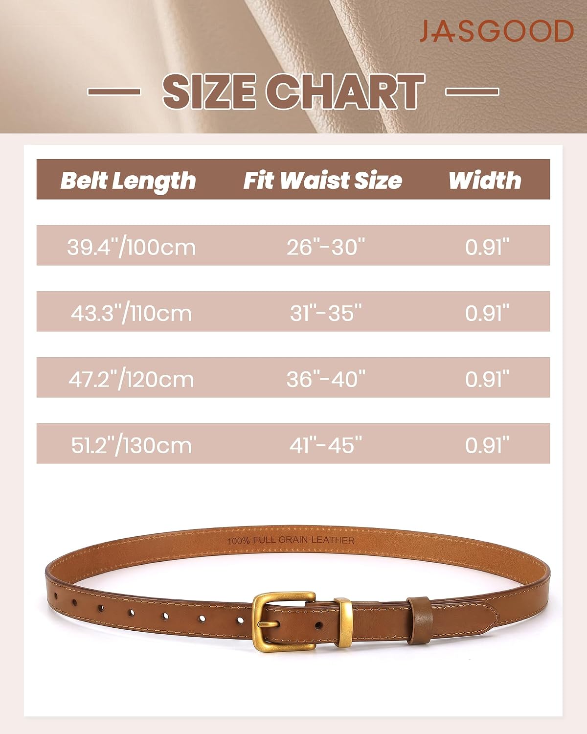 JASGOOD Women Genuine Leather Belt for Jeans Pants 0.91'' Vintage Full Grain Thin Leather Trendy Skinny Belt