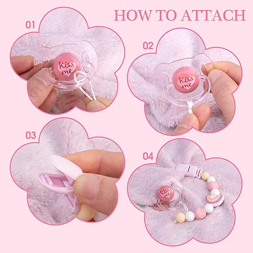 Miniatura 7 de Aori Chupete magnético con clips para chupete para muñecas de bebé recién nacido, juego de accesorios para bebés recién nacidos de color rosa para