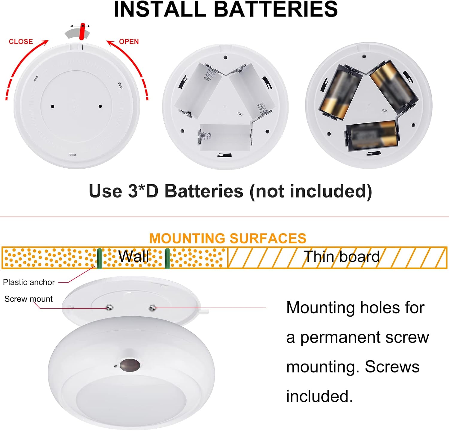 Battery Operated LED 12 Color Changing Ceiling Light, Remote Controlled Dimmable Night Light for Hallway Bedroom Kitchen - 2pk