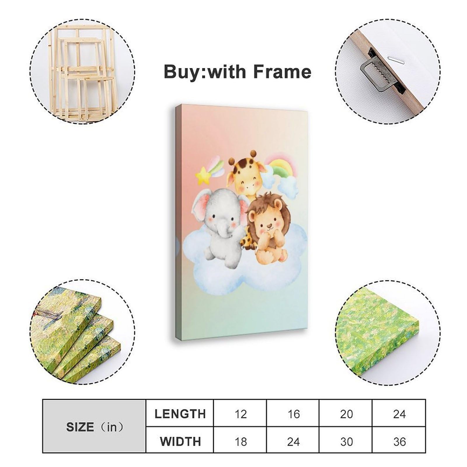 Elefanti, leoni, giraffe, una camera dei bambini a tema giungla in un parco naturalistico. Poster su tela per camera da letto, decorazione per ufficio, camera da letto, regalo, 61 cm L x 91,4 cm W