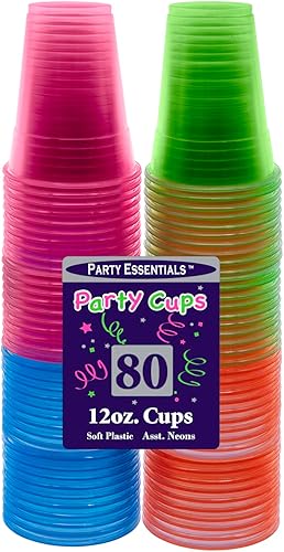 Miniatura 4 de Party Essentials Vasos de plástico suave de 12 onzas para fiestas, color neón surtidos, 80 unidades